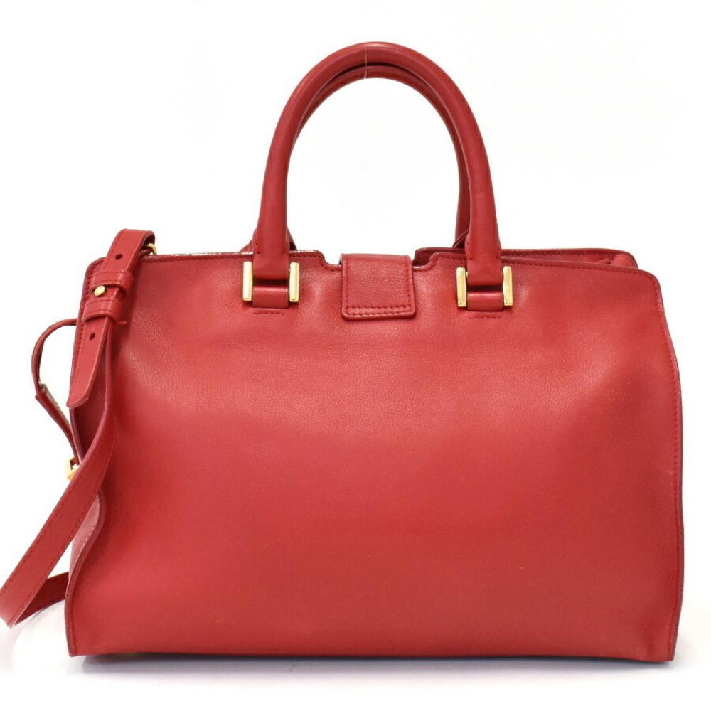 Saint Laurent Cabas Y Line Handbag Shoulder Bag Red Leather PARIS - Picture 3 of 9